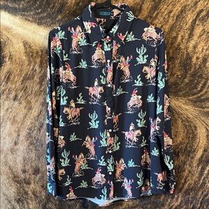 Black Cowboy/Desert Print Button Down Shirt